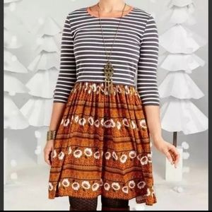 Matilda Jane Gray & Orange Striped Top with Rust Floral Skirt Midi Dress